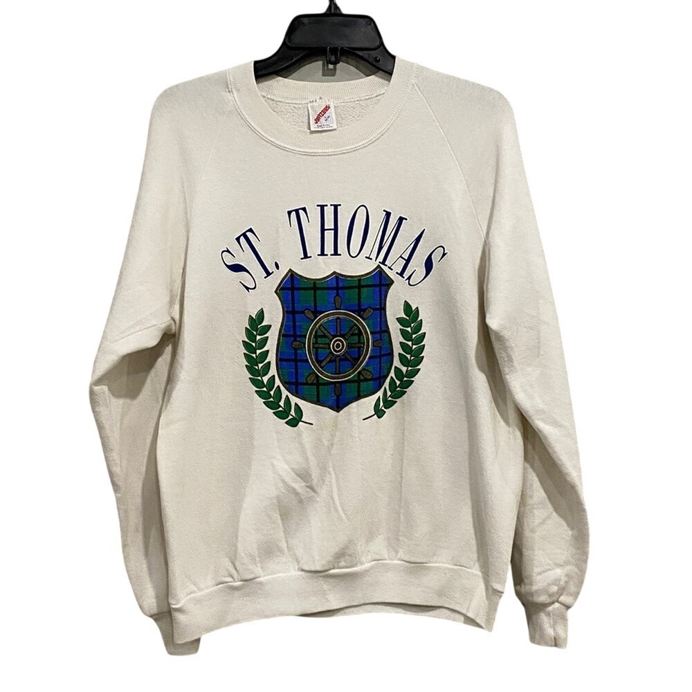 Vintage Jerzees St Thomas White Graphic Pullover Sweatshirt Mens Sz Large